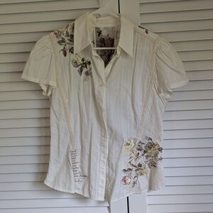 3J Workshop Clothing White Floral Button Down Shirt Size Large